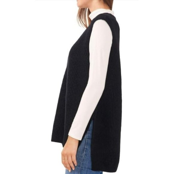 Vince Camuto Ladies Oversized V-Neck Knit Sweater Vest Rich Black L New With Tag - Picture 3 of 9